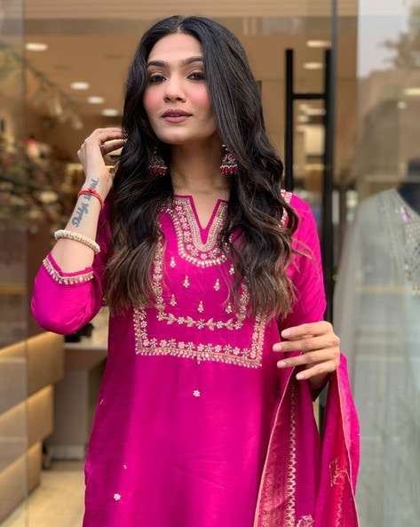 3-Piece Cotton Kurta Set for Women ? Kurta, Palazzo & Dupatta(XXL) - Image 3