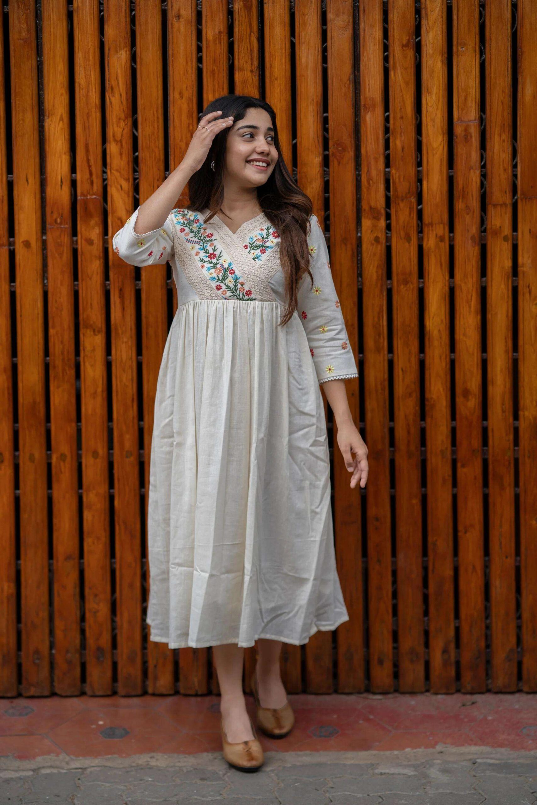 Artfully Adorned ? Women's XXL Dress in Cotton with Floral Embroidery(M) - Image 7