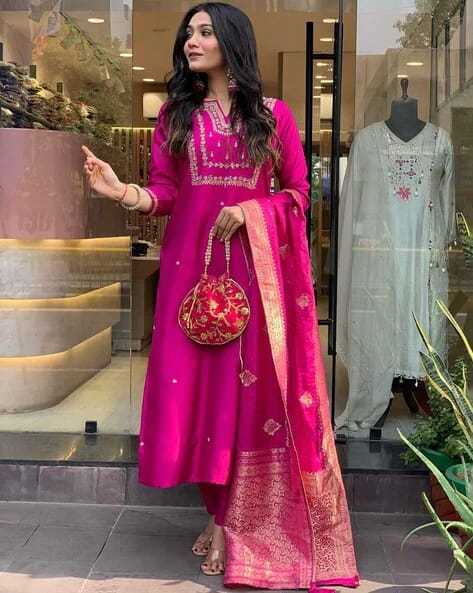 3-Piece Cotton Kurta Set for Women ? Kurta, Palazzo & Dupatta(XXL) - Image 2