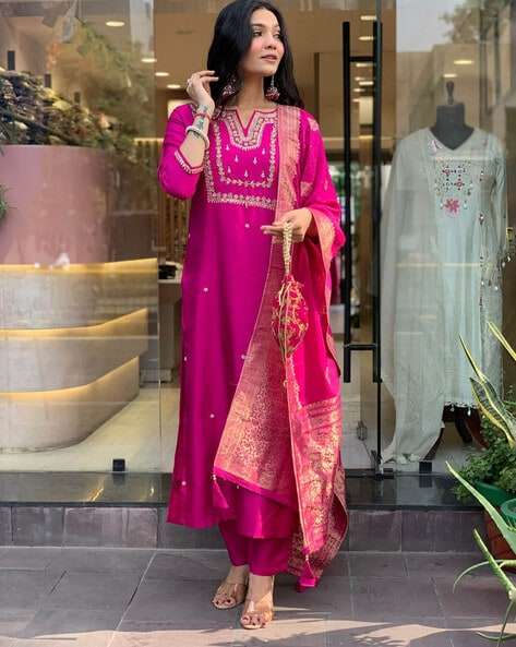 3-Piece Cotton Kurta Set for Women ? Kurta, Palazzo & Dupatta(XXL) - Image 5