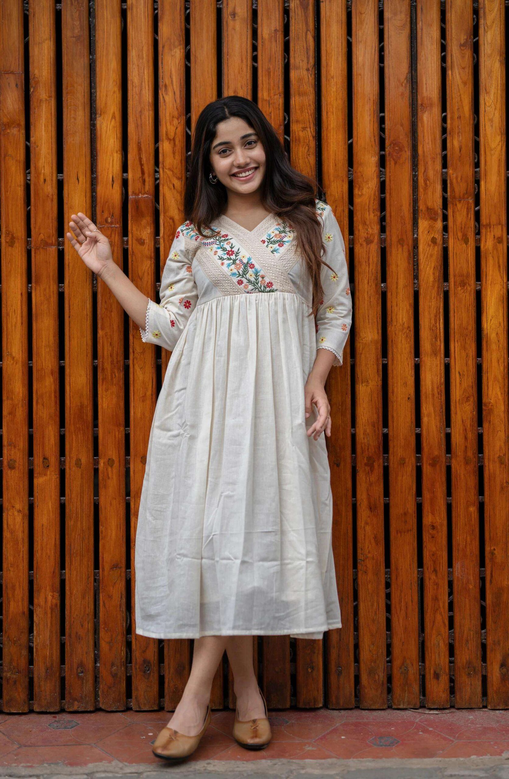 Artfully Adorned ? Women's XXL Dress in Cotton with Floral Embroidery(M) - Image 6